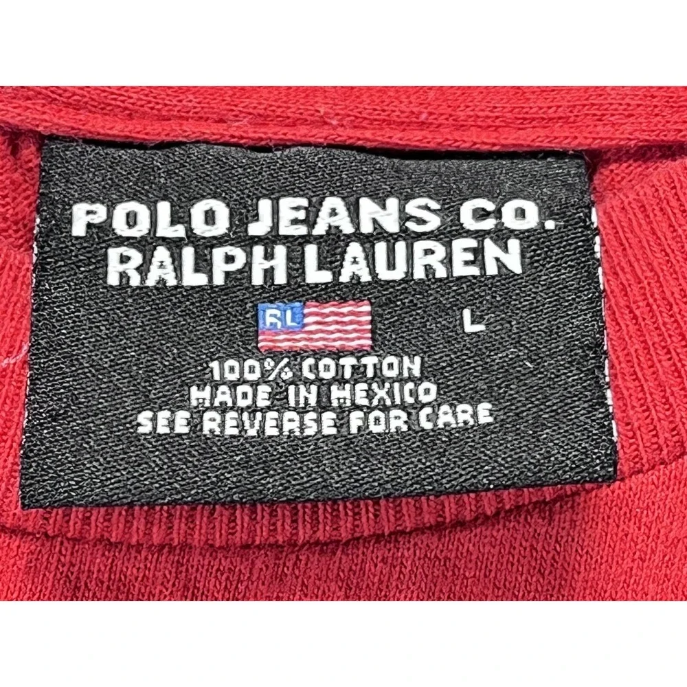 Vtg Polo Jeans Co Ralph Lauren Tshirt Sz Large Mens Red 90's Spellout Graphic